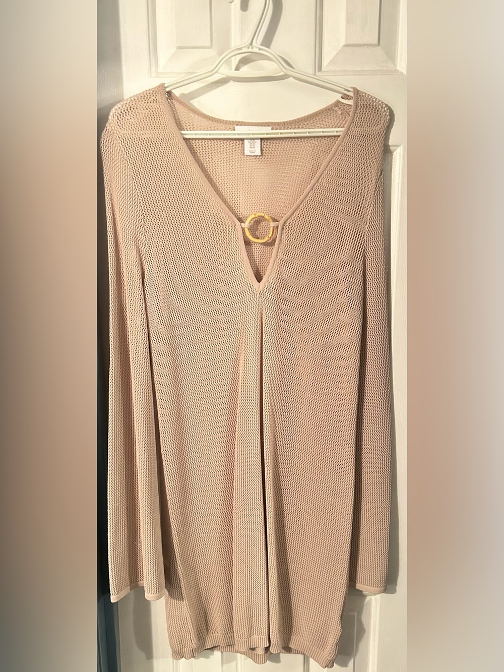 House of Harlow 1960 Beige Knit Swim Coverup with Gold Ring Detail